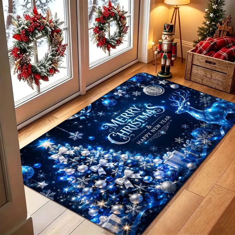 Elegant Snowman Holding Pine Branch Let It Snow Text Print Durable Washable Floor Mat For Classic Winter House Doorway Piece