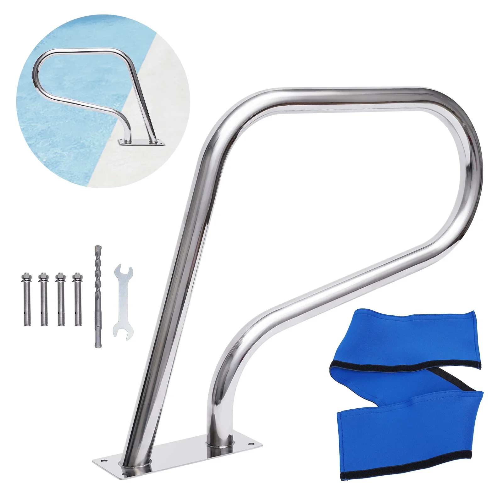 Pool Rail Pool Railing 304 Stainless Steel 264.55 LBS Load Capacity Handrail Humanized with Blue Grip Cover &  Other Accessories