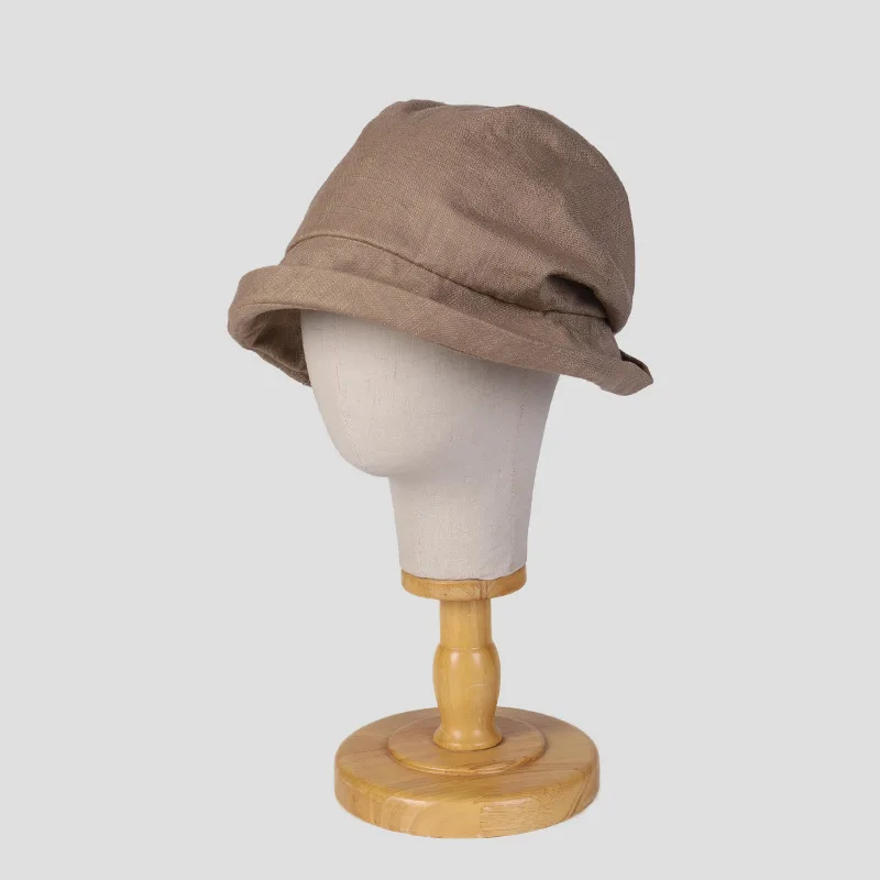 Small Brim Summer Uv Resistant Breathable Linen Basin Hat Organic Cotton Japanese Designcotton Linen Pleated Women Fisherman Hat