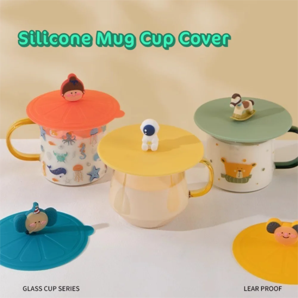 Cute Cartoon Silicone Mug Cup Cover Leak Proof Heat-Resistant Sealed Lids Reusable Universal Dustproof Cup Cover Coffee