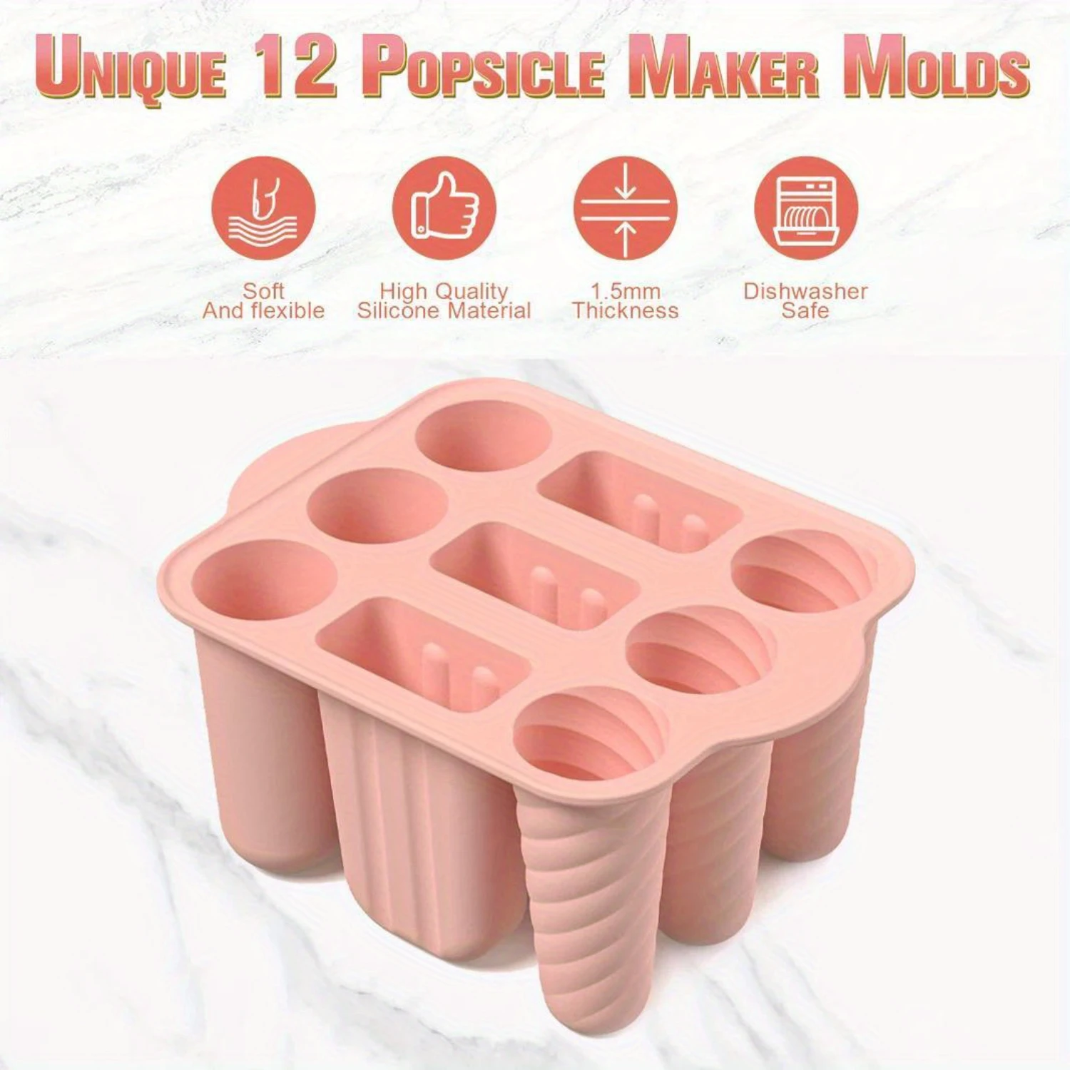 Eco-Friendly Silicone Ice  Maker - 12 Cavities, Bpa-Free With Sticks Included