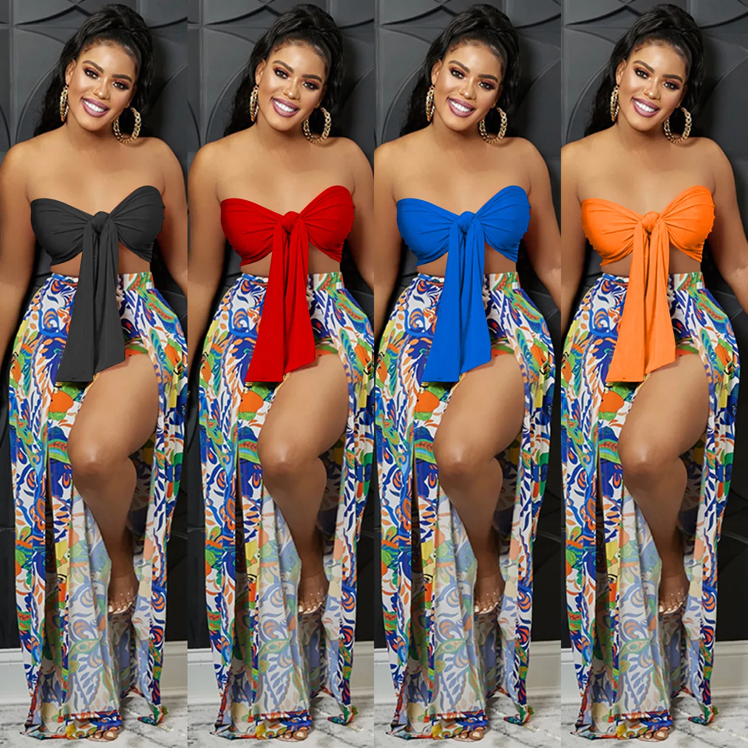 

Fashion tube top backless printing split trousers two-piece evening dress sexy temperament thin high-end classic clothing women'