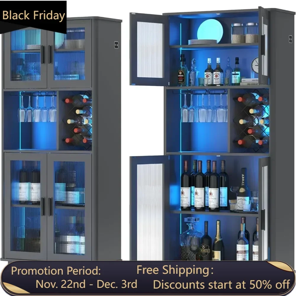 LED Wine Bar Cabinets with Removable Wine Rack, Bar Cabinets for Liquor with Light Motion Sensor, Kitchen Cabinet Storage