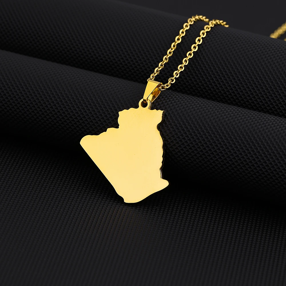 Africa Algeria Map City Pendant Necklace Stainless Steel Gold Steel Color Algérie Men Women Country Map Jewelry Gift