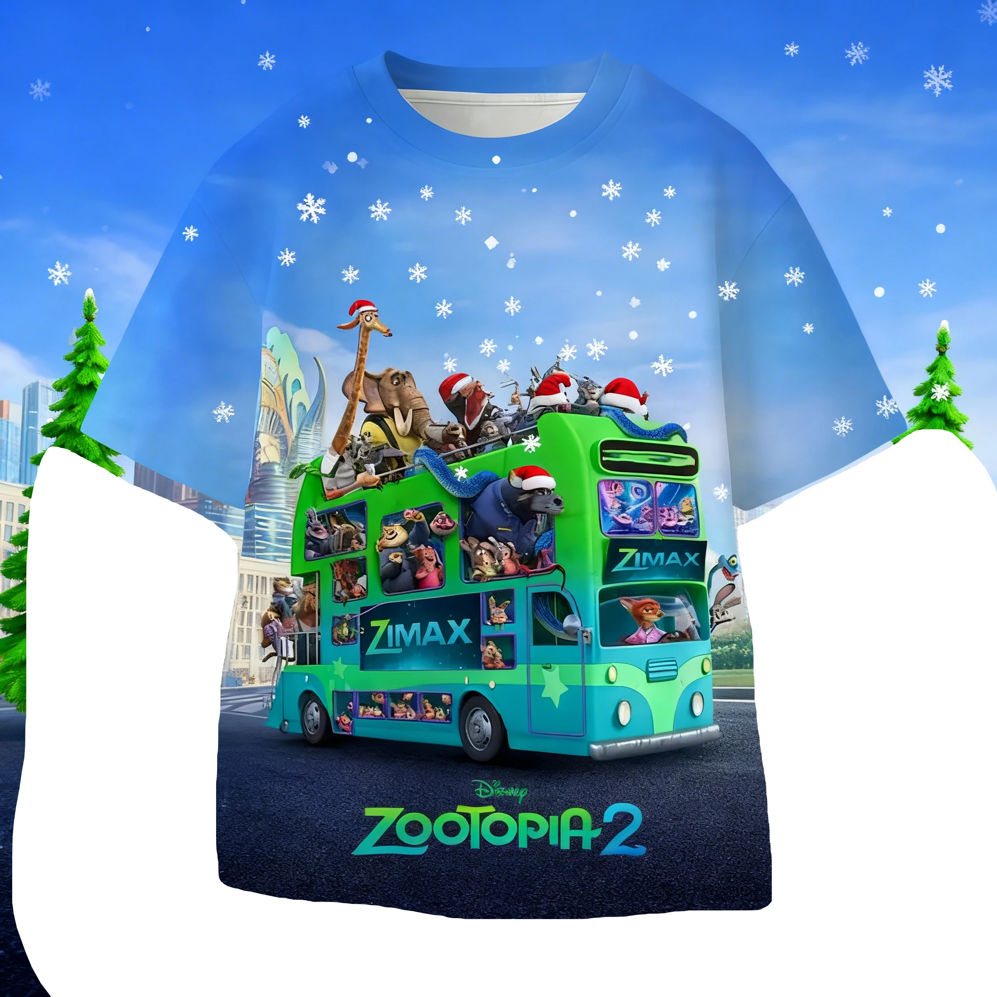 تي شيرت ديزني زوتوبيا 2 لعيد الميلاد للرجال والمراهقين بأكمام قصيرة وحفلات عيد الميلاد كاجوال يوميًا بطبقات الخريف والشتاء #6