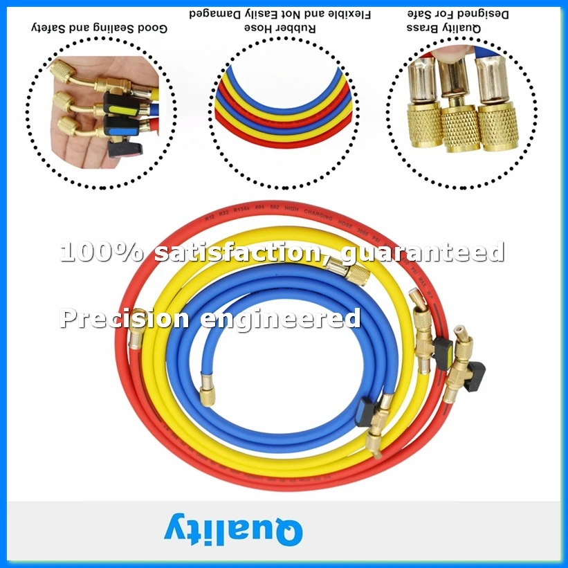 1.6M Refrigerant A/C Charging Hoses with Ball Valves HVAC 1/4In SAE Fit for R134A R12 Coolant Adding and Air Condition-BCBW