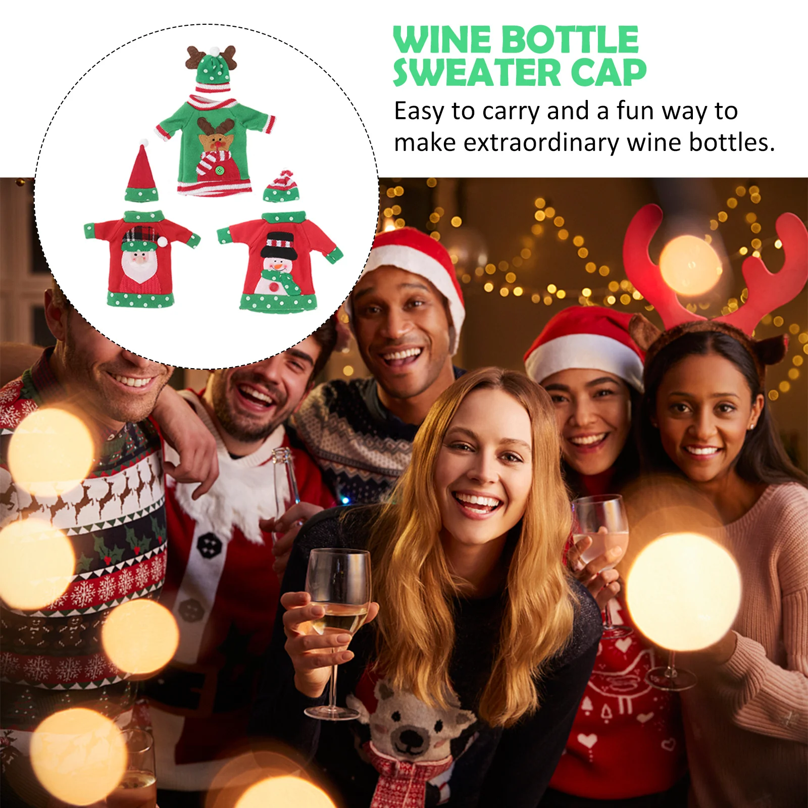

3Pcs Christmas Wine Bottle Sweater Cover Santa Snowman Elk Pattern Holiday Party Decoration Xmas Wine Bottle Cap Christmas Table