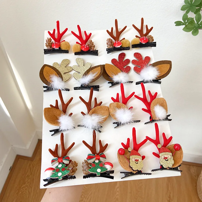 Cute Christmas Hairpin Girls Cartoon Christmas Deer Ear Hairpin Hair accessories Kids Christmas Headwear ornaments