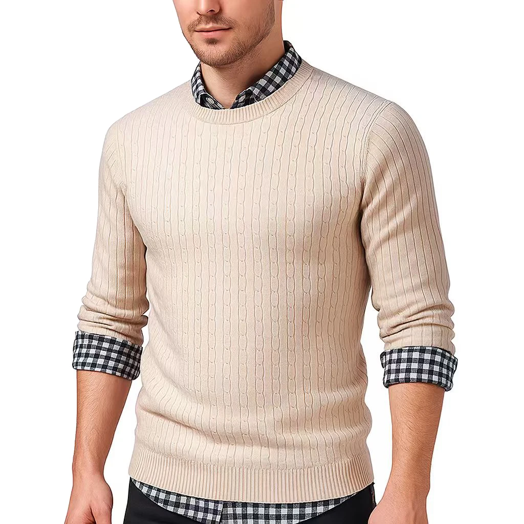 الخريف الرجال Crewneck متماسكة كابل البلوز سترة سليم صالح خفيفة الوزن عادية بلوفر مغزول في الهواء الطلق البلوزات الدافئة الشتاء القمم #3