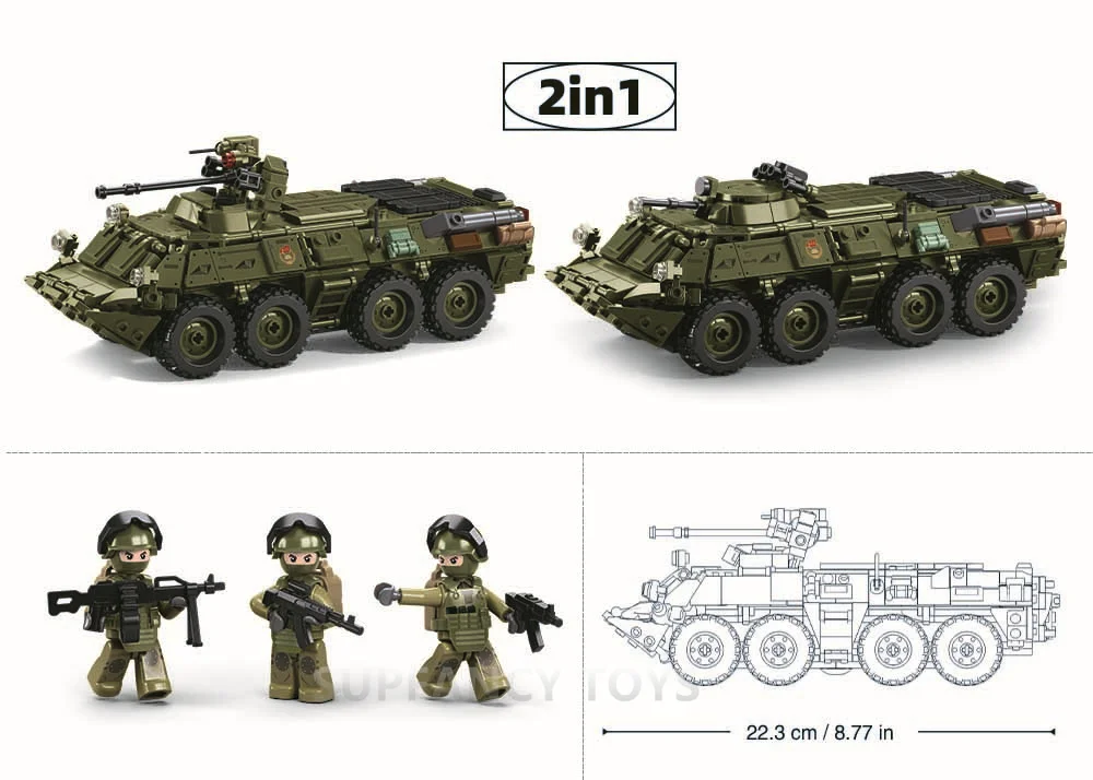 Nuevo Sluban 611 Uds. BTR-80AS militar IFV portador de personal blindado Kit de bloques de construcción modelo ladrillos juguetes educativos para niños