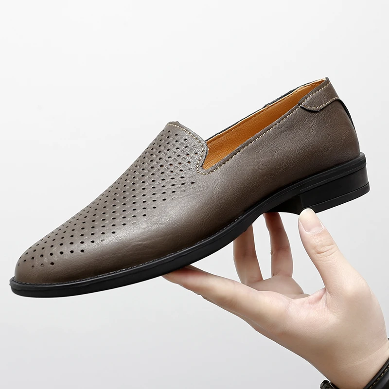 38-48 Summer Men Business Dress Shoes Two-layer Cowhide Breathable and Comfortable Soft Sole Versatile Fashion Brand Lefu Shoes