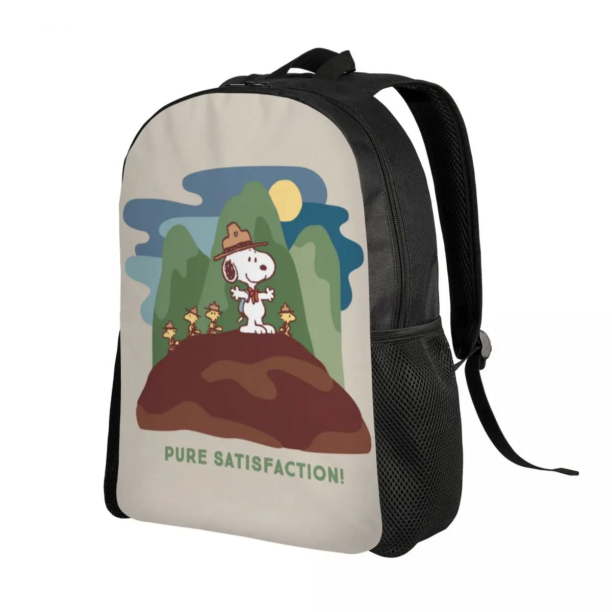 Custom Snoopy Woodstock Pure Satisfaction Laptop Backpack Women Men Basic Bookbag for School College Student Cartoon Dog Bag