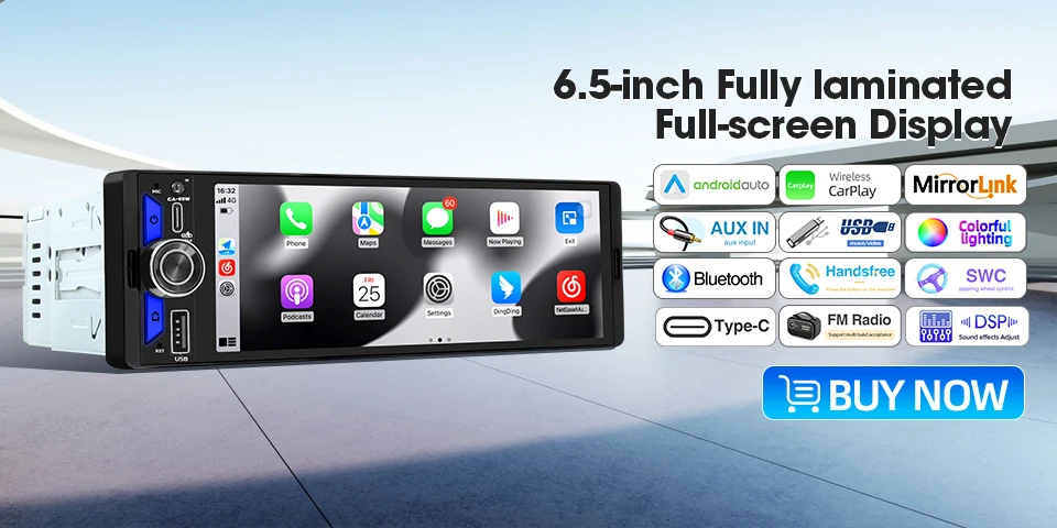 1DIN 7-Zoll MP5 Autoradio-Player FM AM RDS Automatisch Einziehbarer IPS-Touchscreen Kabelloses CarPlay Android Auto Autoradio GPS – Detail 2