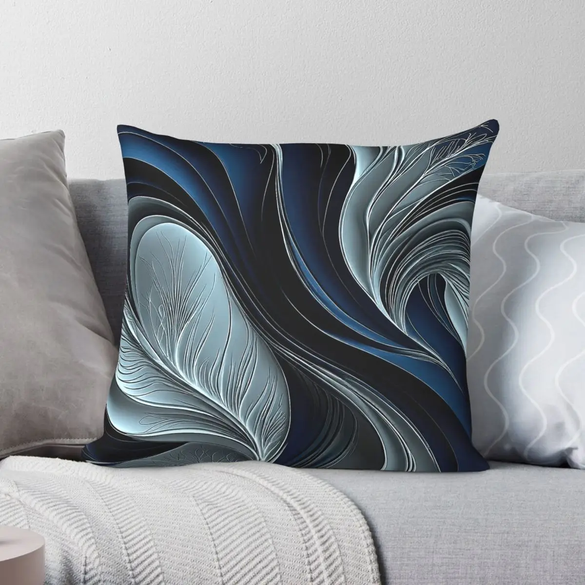 Golden Air Indigo Silver Flowing Square Pillowcase Polyester Linen Velvet Pattern Zip Decor Bed Cushion Cover