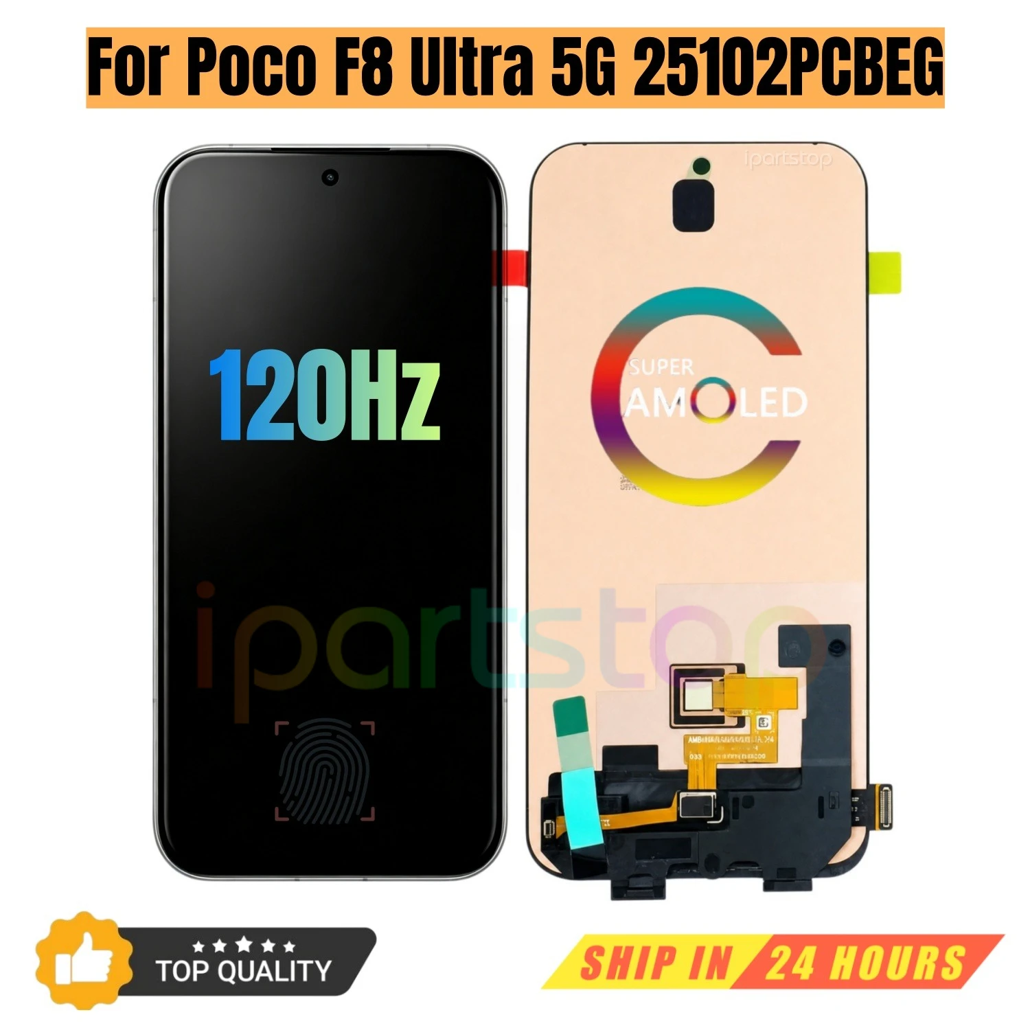 iParts Replacement Display for Xiaomi Poco F8 Ultra 5G 25102PCBEG 120Hz AMOLED Touch Screen with Frame Fingerprint Sensor OEM