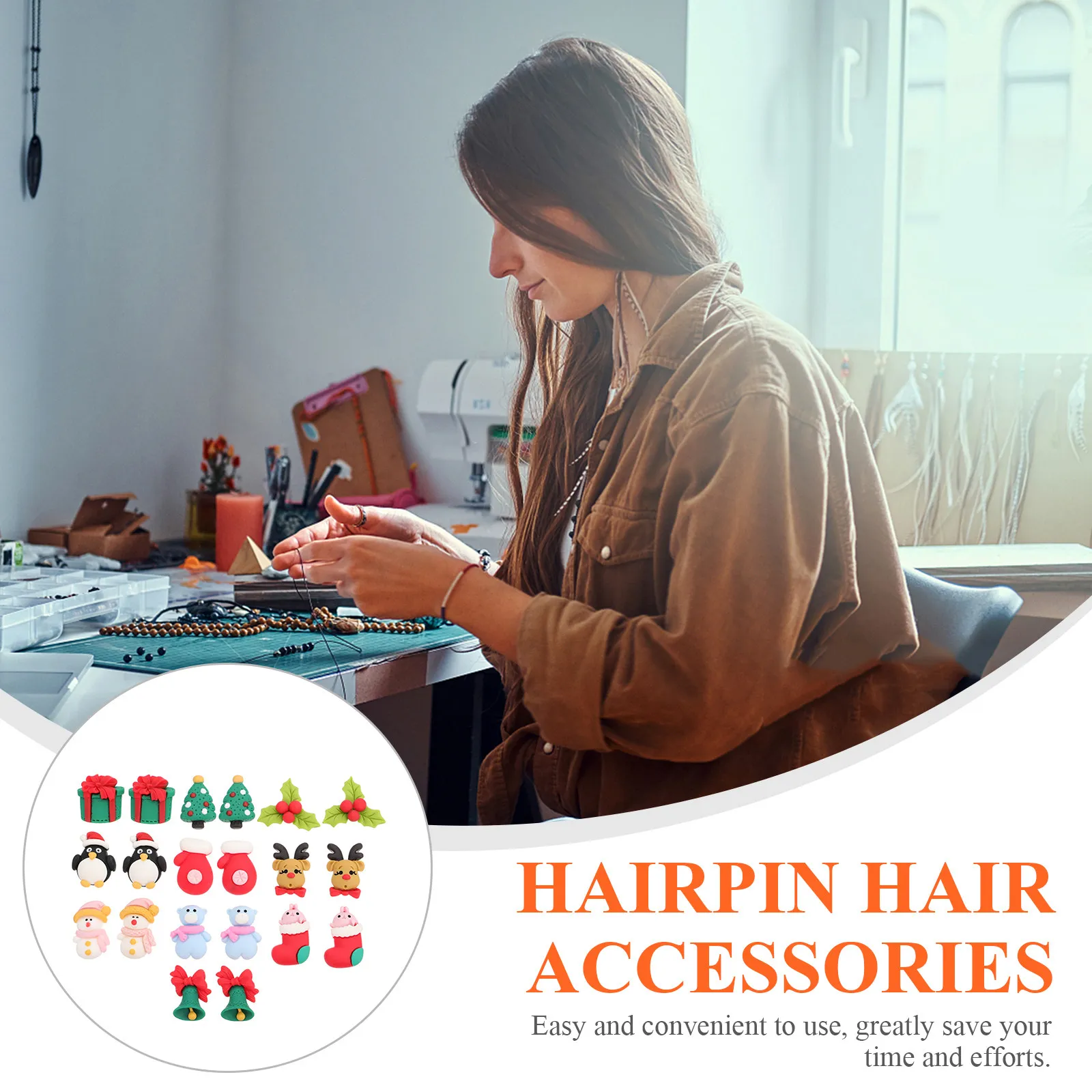 20pcs Christmas Hair Accessories – Snowman & Tree Flatback Charms for DIY Crafts & Hair Decor