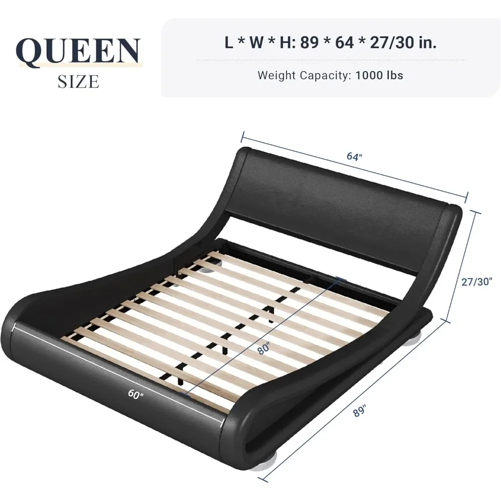 Bed Frame with Ergonomic & Adjustable Headboard, Low Profile Modern Upholstered Platform Sleigh Design Easy Assembly