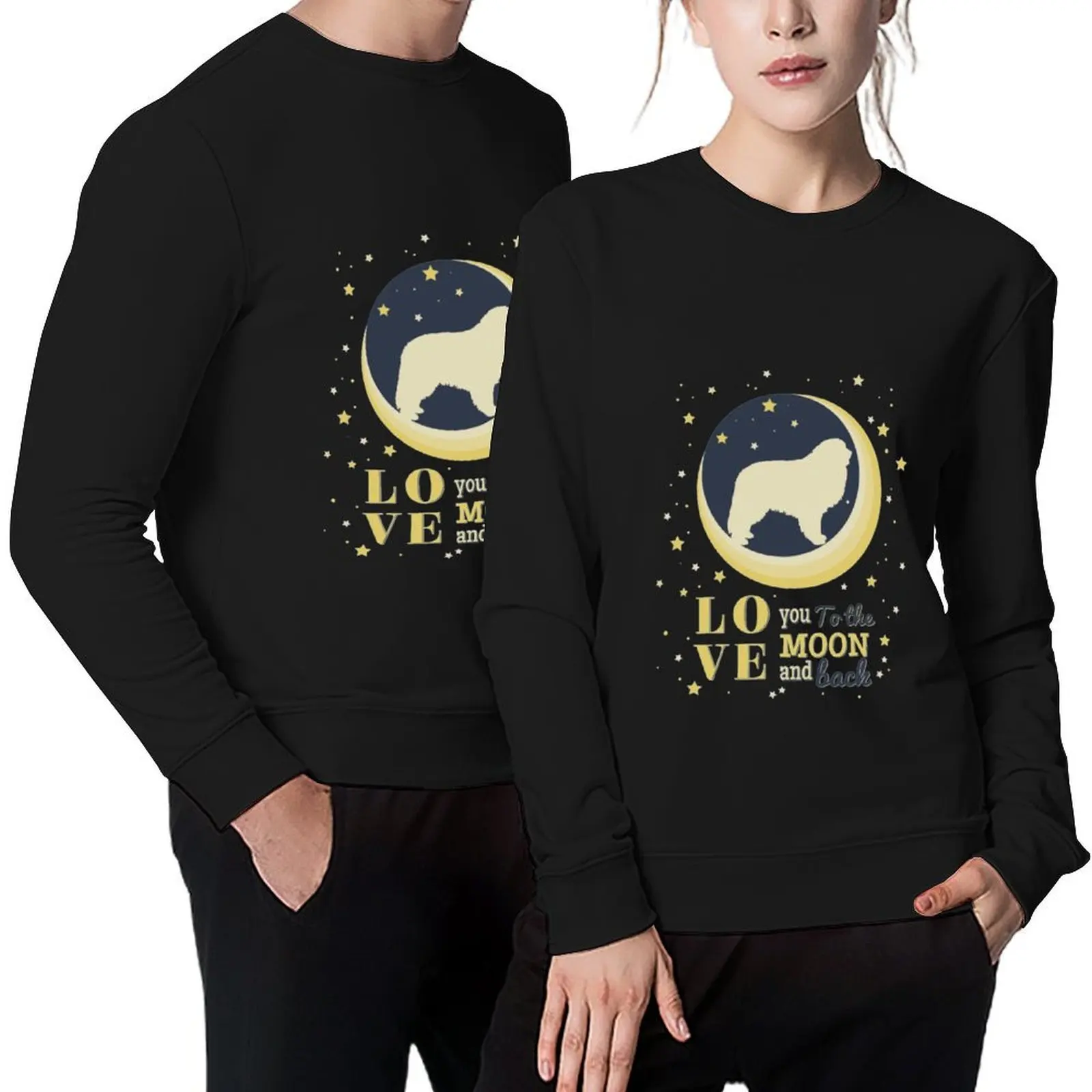 

Great Pyrenees Dog Love Moon and Back Pullover japanese style tracksuits men's clothing blouse hooded sweatshirt