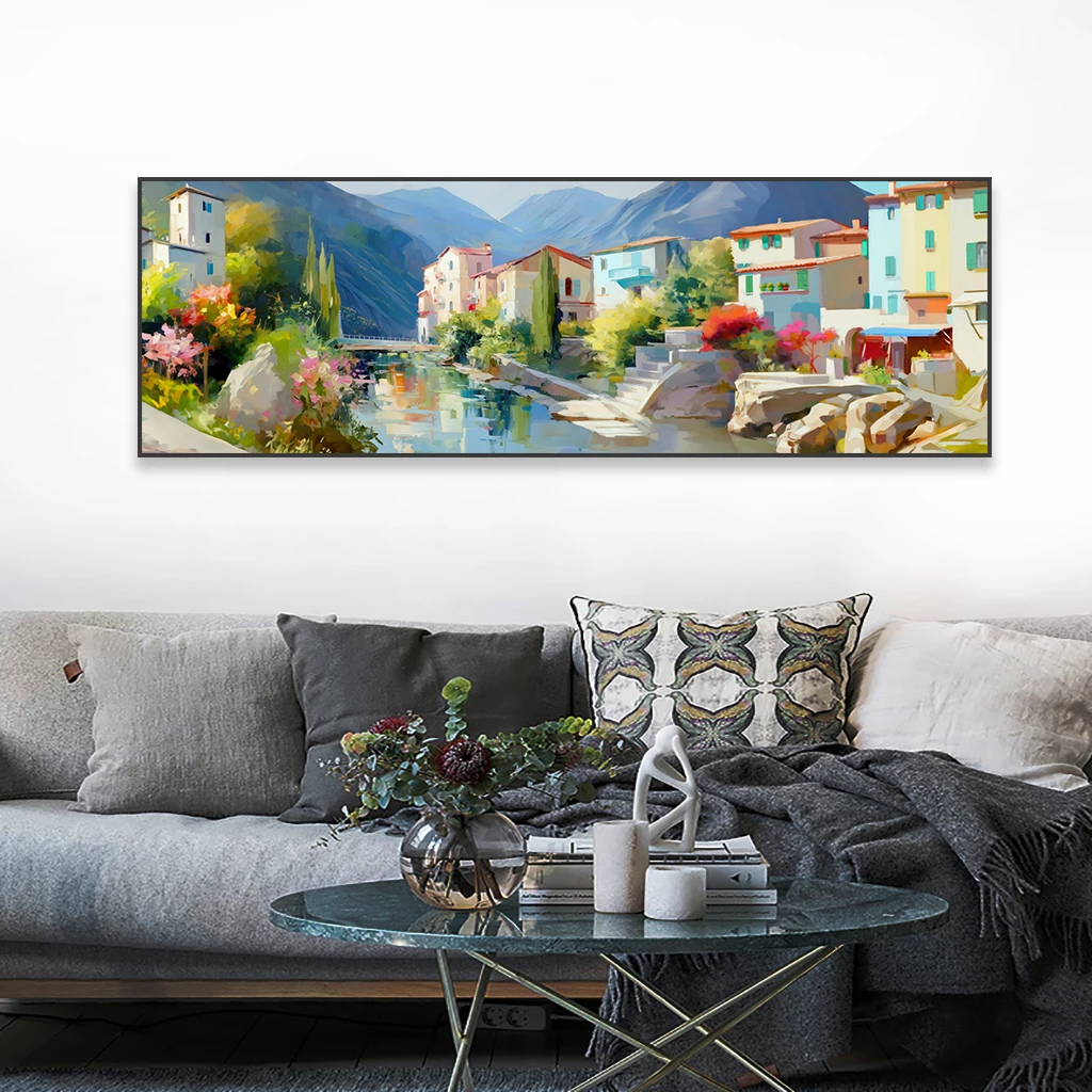 Italy Landscape Poster Mediterranean Mountain Canal Village Wall Art Canvas Painting Room Town Oil Painting Prints Home Decor