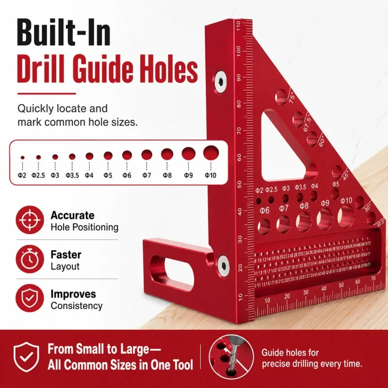3D Multi-Angle Measuring Ruler, 45/90 Degree Aluminum Alloy Woodworking Square Protractor, Scribing Line Gauge, Miter Triangle R