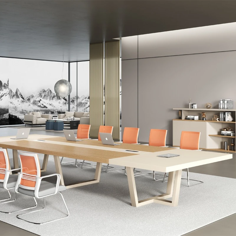 

Conference table simple modern creative steel frame negotiation table 12 people industrial style table and chair combination