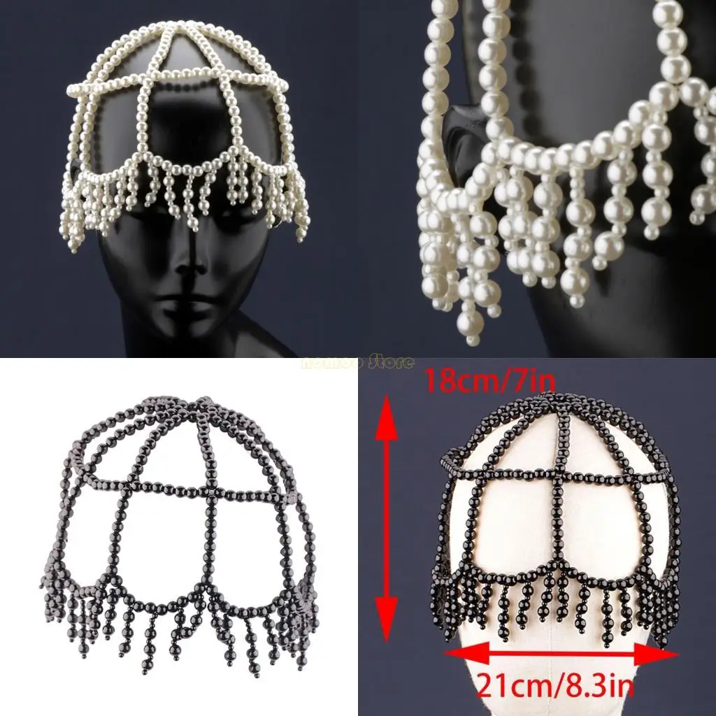 

31BF Шляпа с кисточками из плетенного жемчуга, украшенная искусственным жемчугом, шляпа для свадебной вечеринки, аксессуар для и