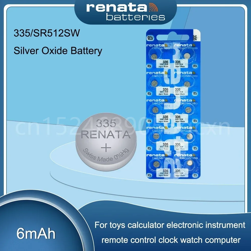 Original Renata 335 SR512SW 512 1.55V Silver Oxide Battery for Watch Calculator Remote Control Scales Headphone