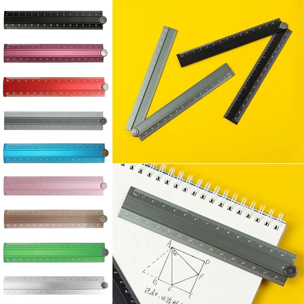 

30cm Metal Stationery Ruler Folding Ruler Simplified Aluminum Alloy Straight Ruler Students Drawing Measuirng Tool