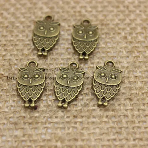 100pcs 9*18mm Small Double-sided Owl Charms Vintage Metal  Fine Trendy Animals Owl Pendant for Jewelry  T0355