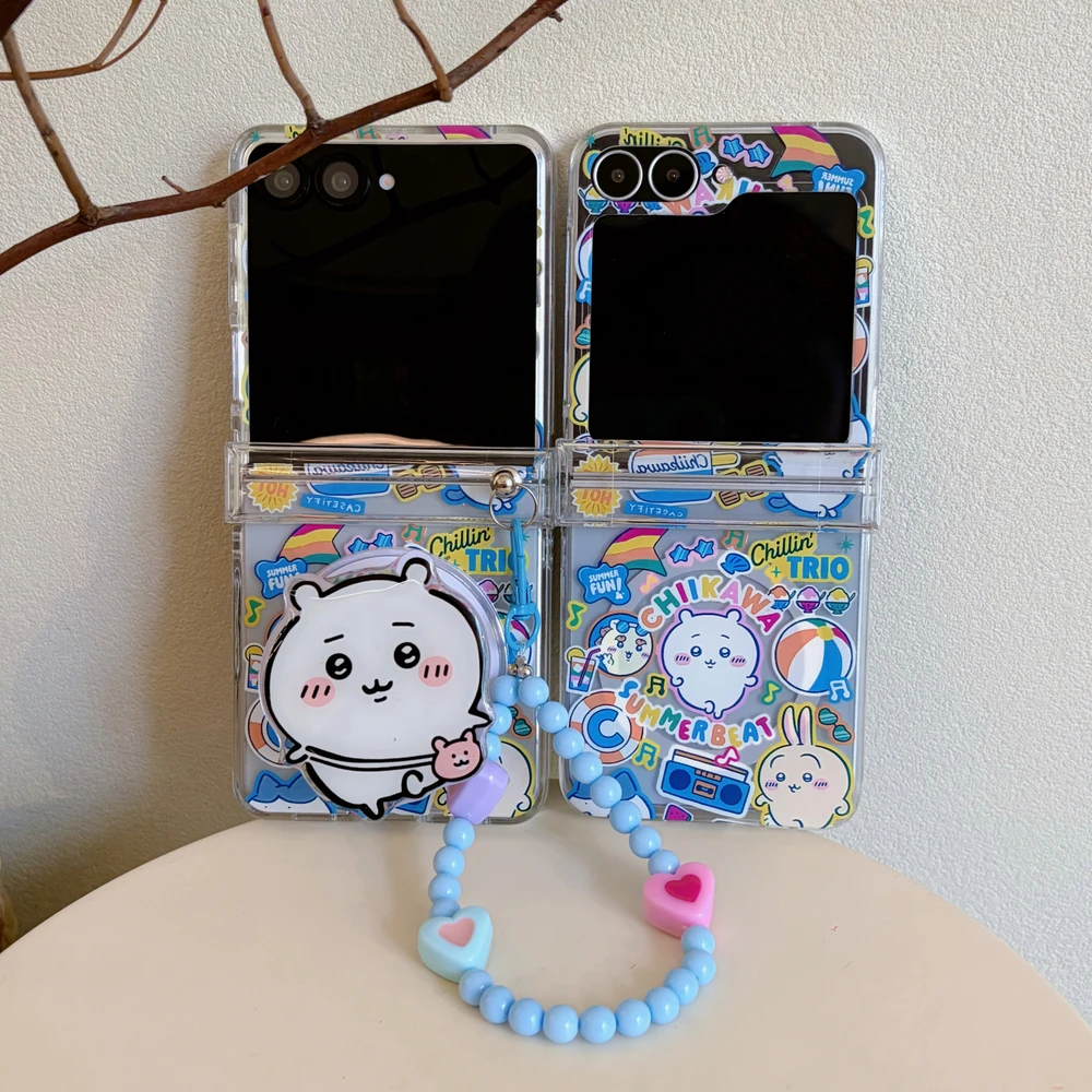 Anime Chiikawa Hachiware Magnetic Holder Magsafe Wireless Charge Phone Case For Samsung Galaxy Z Flip 8 7 6 5 Hard TPU Cover