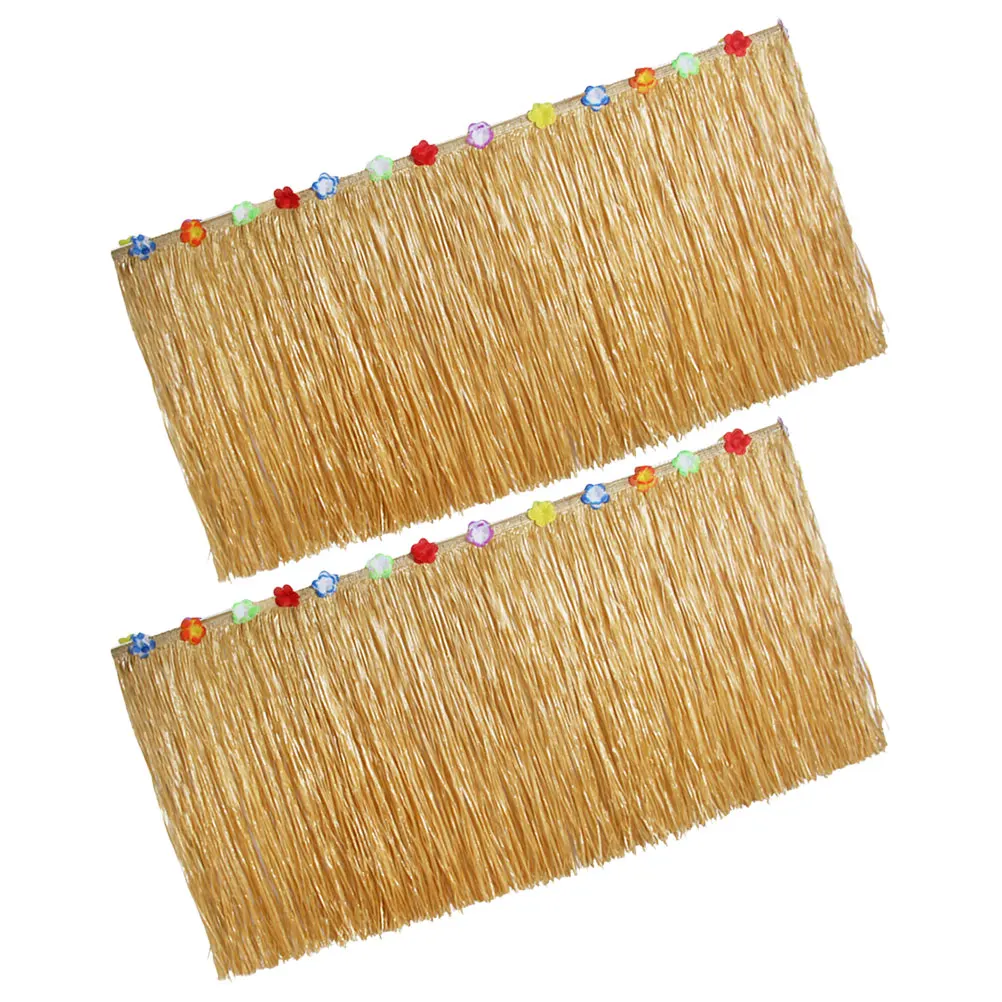 

2 pcs Grass Table Skirt Large Size Hawaiian Themed Party Decorations Luau Tropical Beach Summer Decoration Table Skirt Curtain