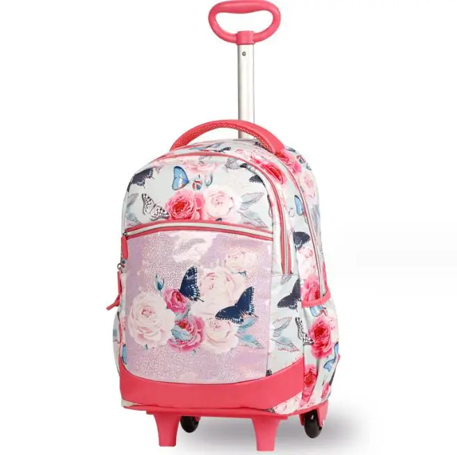 17 Inch Children Travel Trolley Bag Kids School Rolling Luggage Backpack School Wheeled Backpack Bag for Boy Girls Student Bag