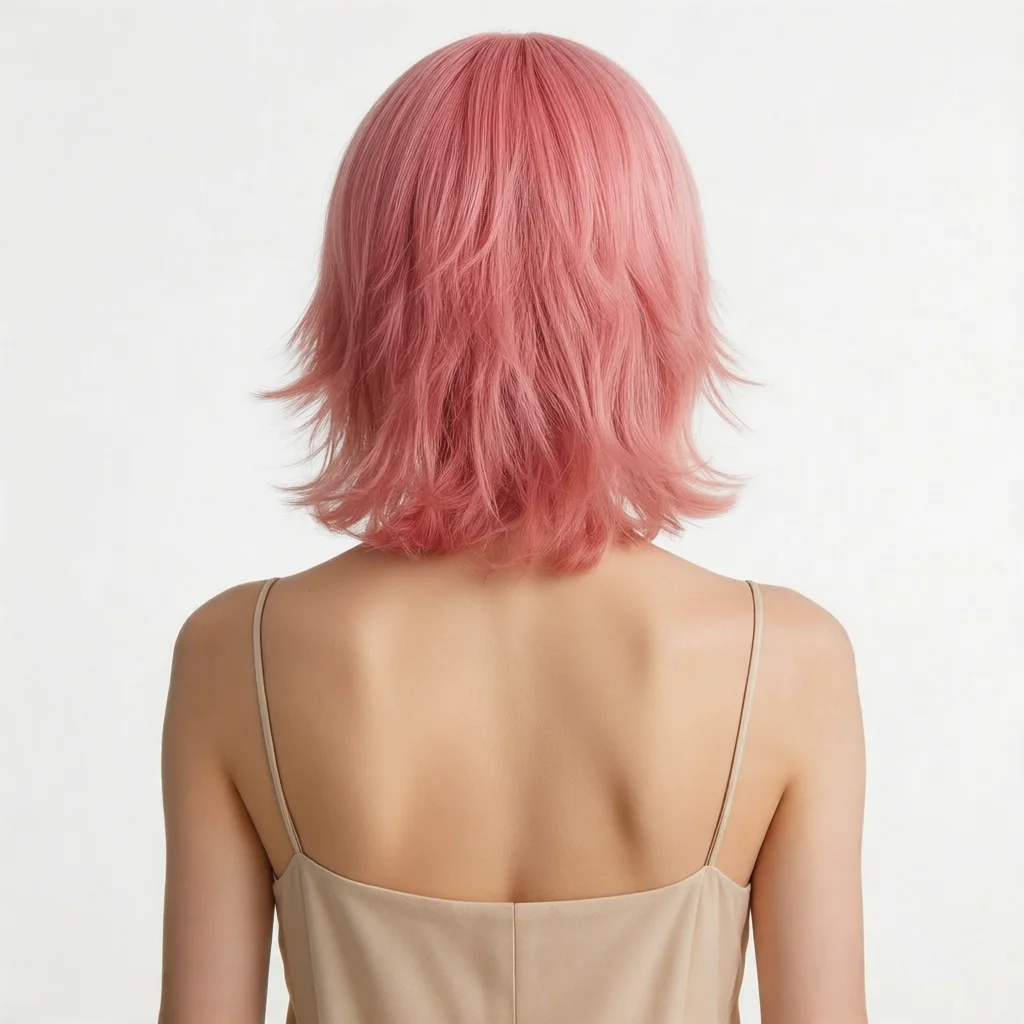 Short Pink Cosplay Wig for Women Straight Layered Anime Wigs with Bangs Sakura Pink Wolf Cut Wig Heat Resistant Synthetic Hair Y