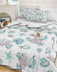 Starfish And Shell Coral Retro Summer Cooling Quilt Air Condition Blanket Comfortable Lightweight Bedroom Thin Quilt