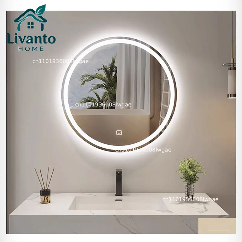 

Nordic Minimalist Style Wall Mounted LED Luminous Mirror Mist Removal Touch Screen Circular Intelligent Bathroom Mirrors Espejos