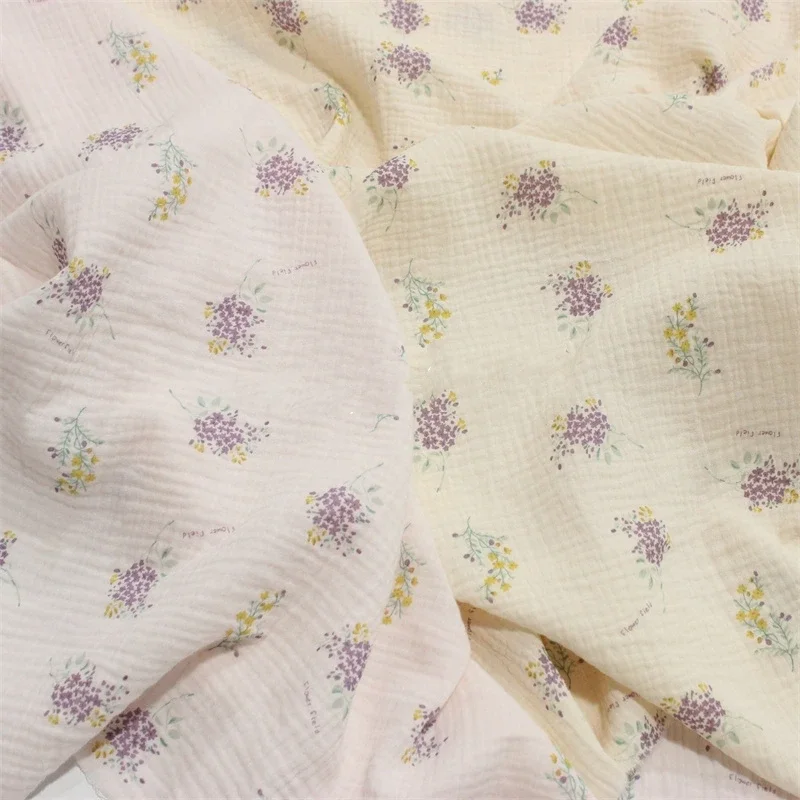 

135x50cm Purple Floral Cotton Double Gauze, Small Floral Fabric, Children's Clothing, Pajamas, Home Clothes Fabric Sewing Cloth