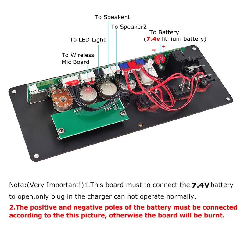 Placa Amplificadora de Dança Quadrada para Home Theater, Suporte Alto-falante, Bluetooth, AUX, U Disk, DIY, Alto-falante, 7.4V, 2x10W, 5-8"