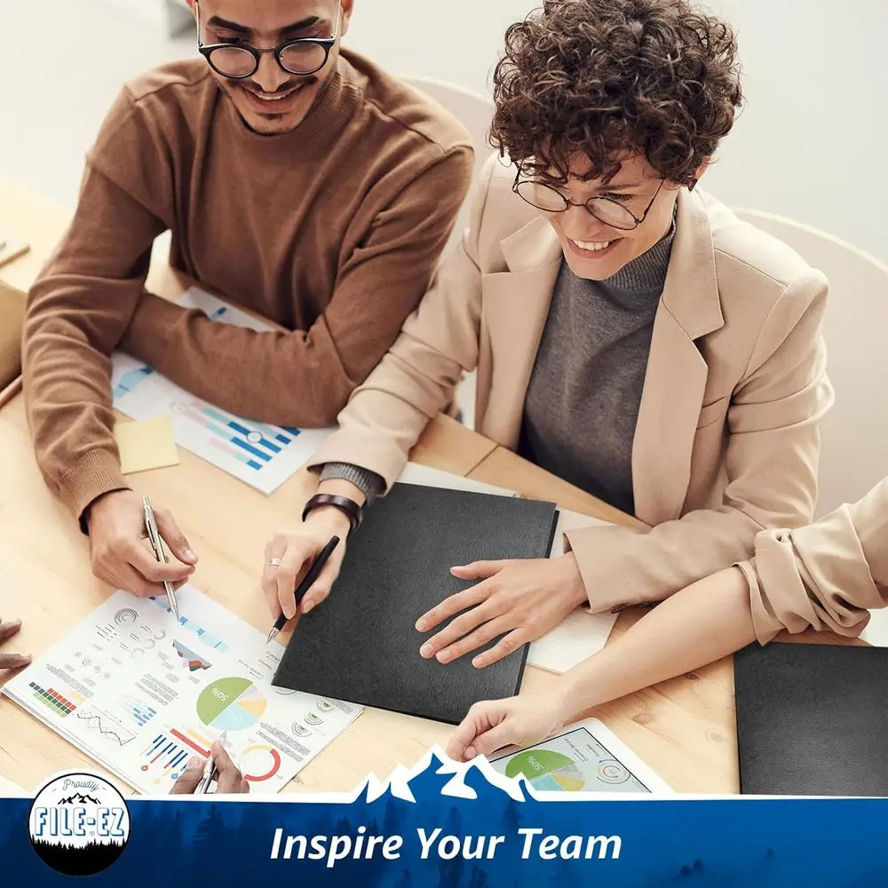 Pastas de dois bolsos pretas tamanho carta de papel texturizado, pacote com 125