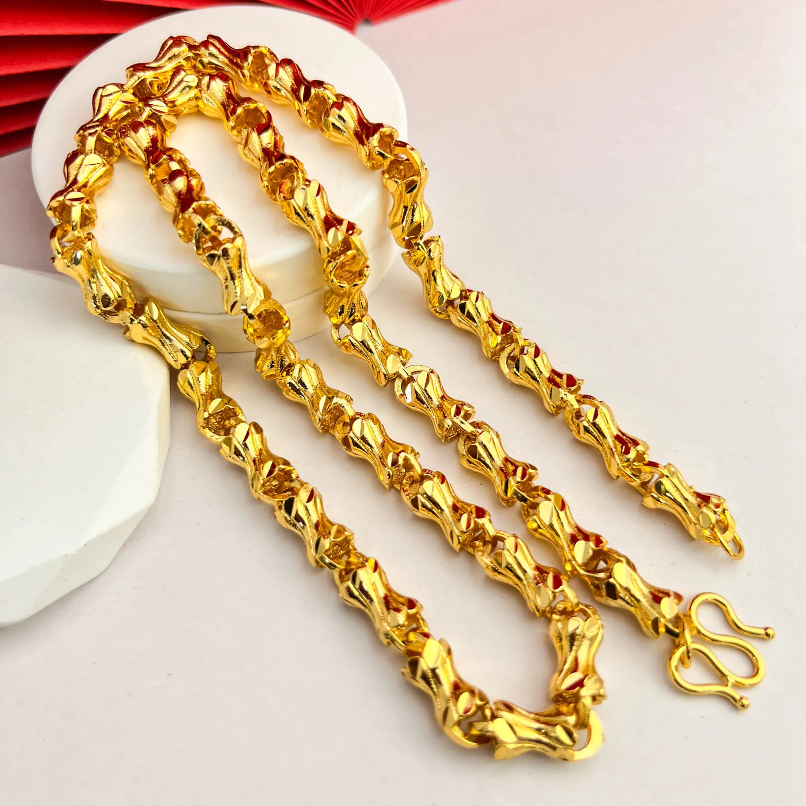 Luxury 24K 9999 Pure Gold real gold Men's Spiral Slub Necklace Twist Rope Hemp Rope Cylindrical Necklace