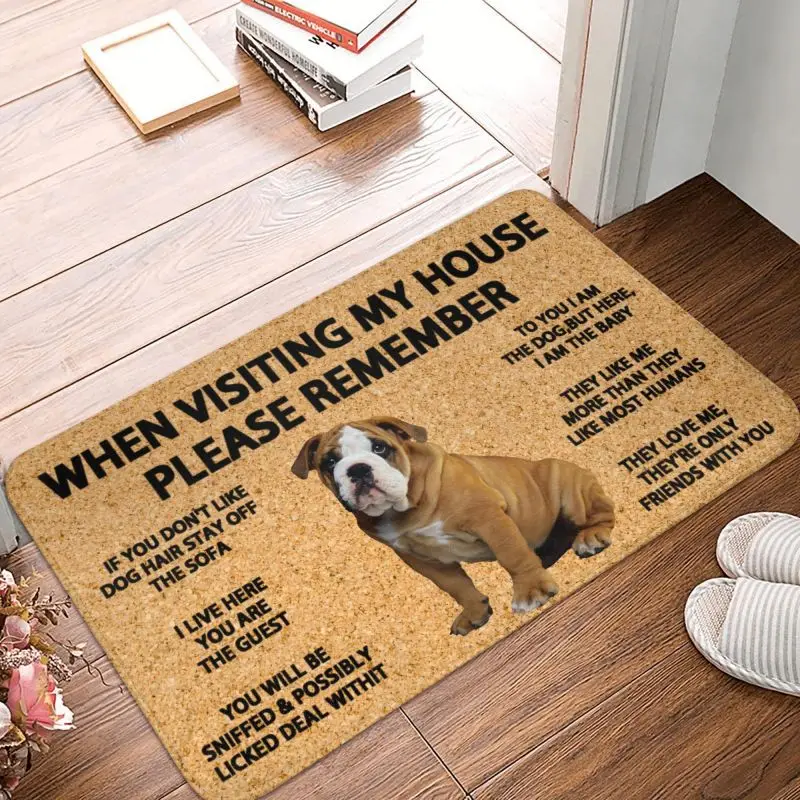 Please Remember English Bulldog Doormat Non-Slip Bathroom Kitchen Mat Living Room Door Floor Entrance Carpet Rug