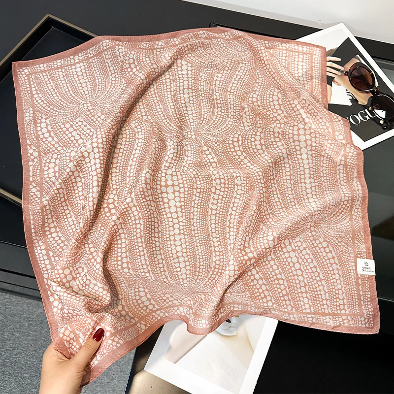 

2025 Silk Cotton Dot Print Square Scarf Women 70cm - Bandana Neckerchief Bag Scarf Kerchief ,Luxury Versatile Fashion Accessory