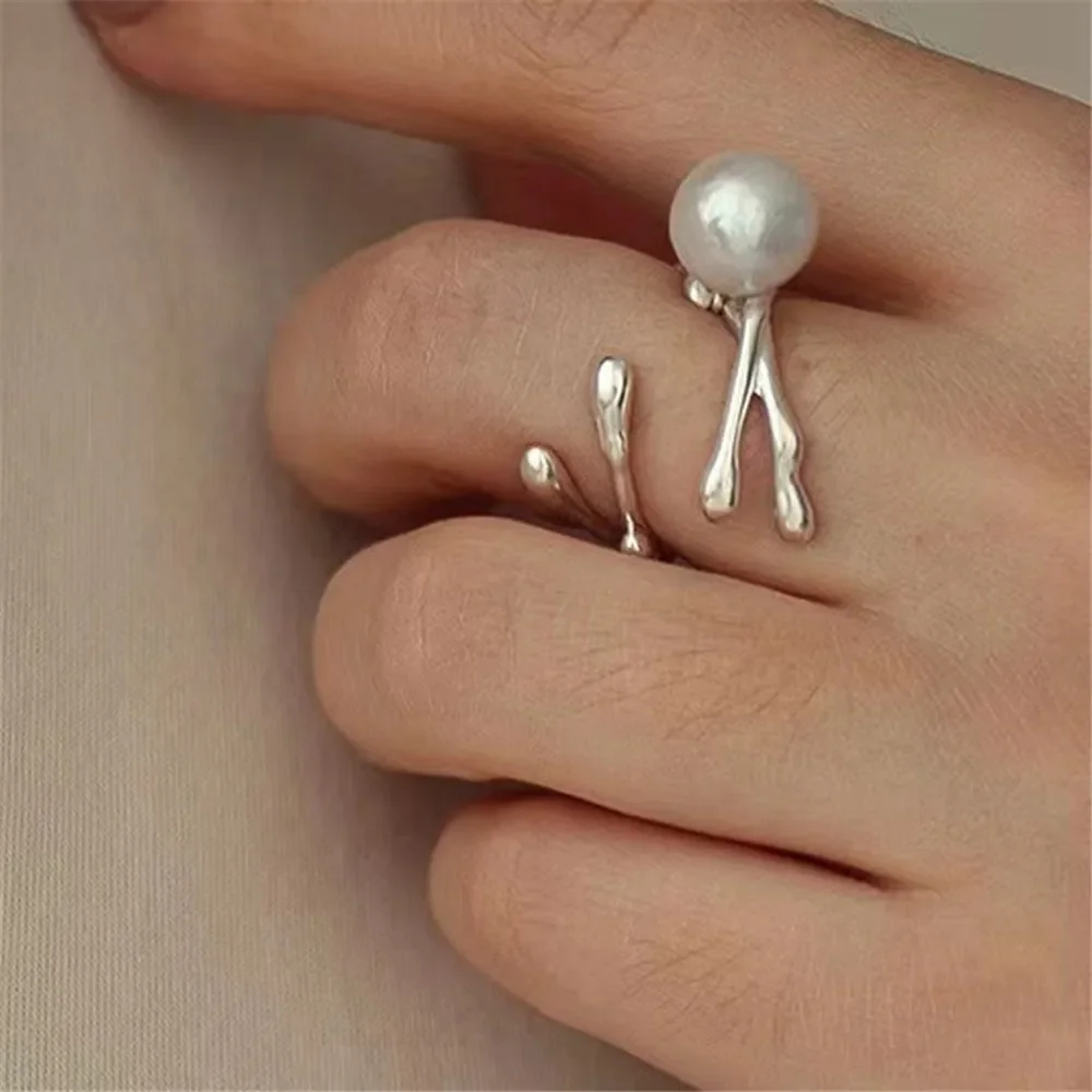 

DIY Pearl Ring Accessories S925 Sterling Silver Ring Empty Holder Personalized Gold Silver Jewelry Set Fit 7-9mm Circle Z408