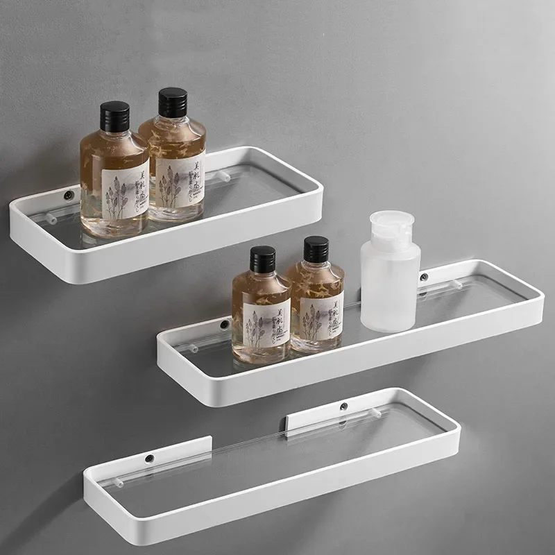 

Белая алюминиевая полка для комода для ванной комнаты, настенная полка для душа в ванной комнате, стеллаж для хранения туалета, стеклянная угловая полка, полка для ванной комнаты