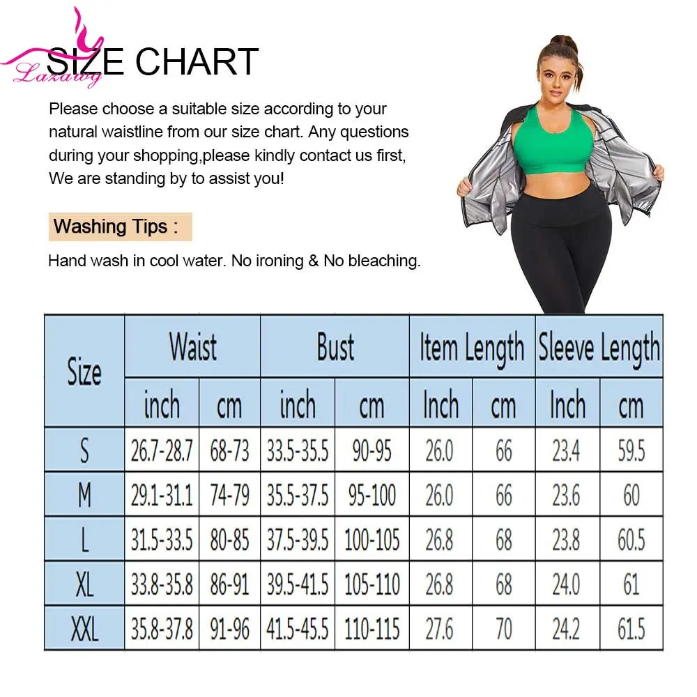 LAZAWG Sauna Jacket for Women Sweat Zipper Top Slimming Shirt Weight Loss Suit Body Shaper Fat Burner Workout Fitness Exercise