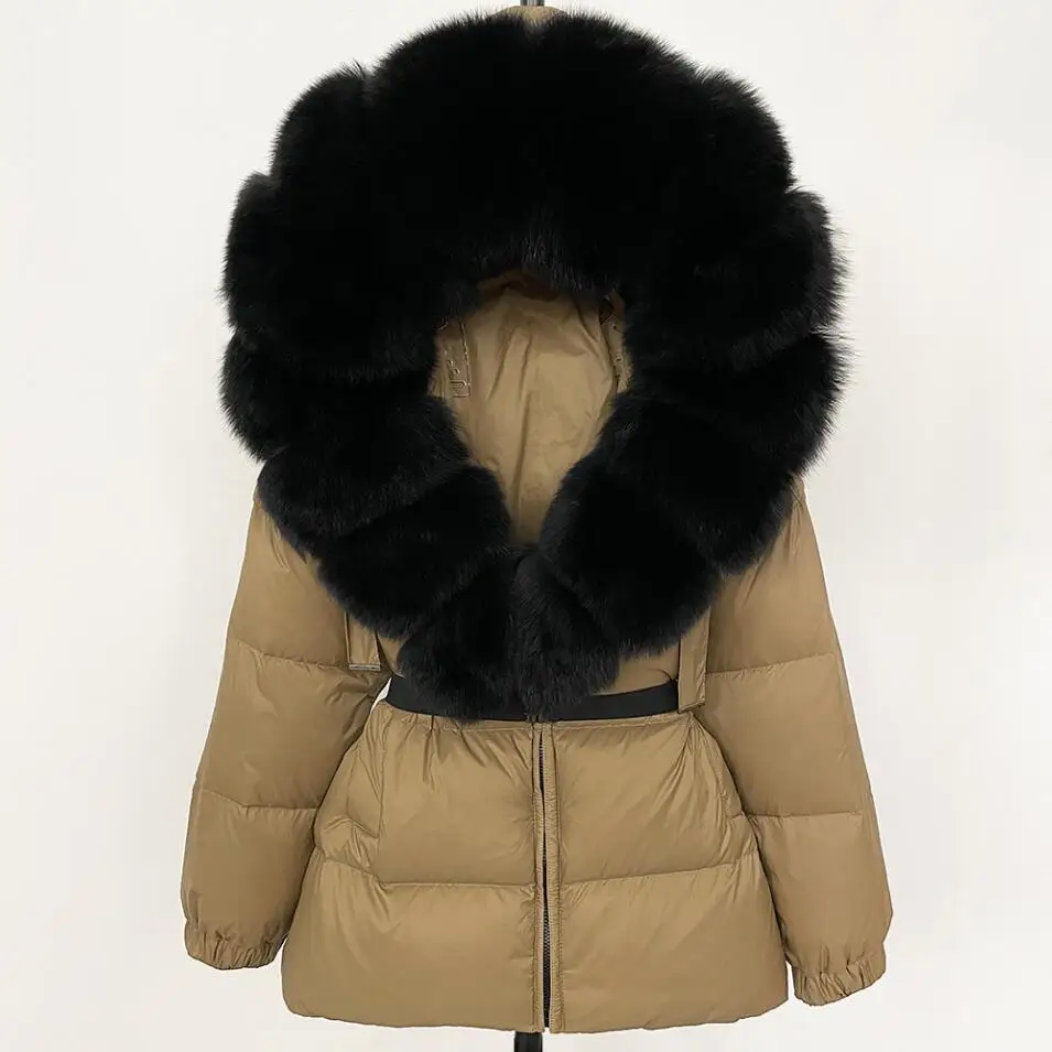 冬服パファージャケット女性フォックスファーフード付き厚く暖かい 90% ホワイトダックダウンコート女性パーカー防水