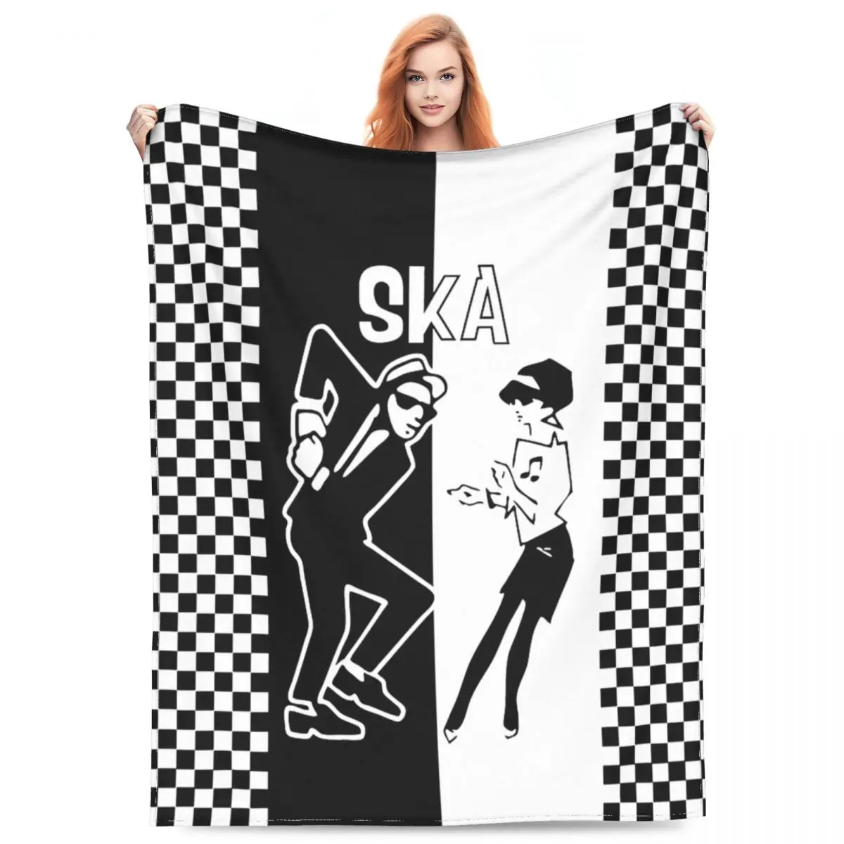 Punk Rock 2 Tone Music Ska Skank Dance Blankets Coral Fleece Plush Textile Decor Two Tone Checkered Cozy Thin Throw Blankets