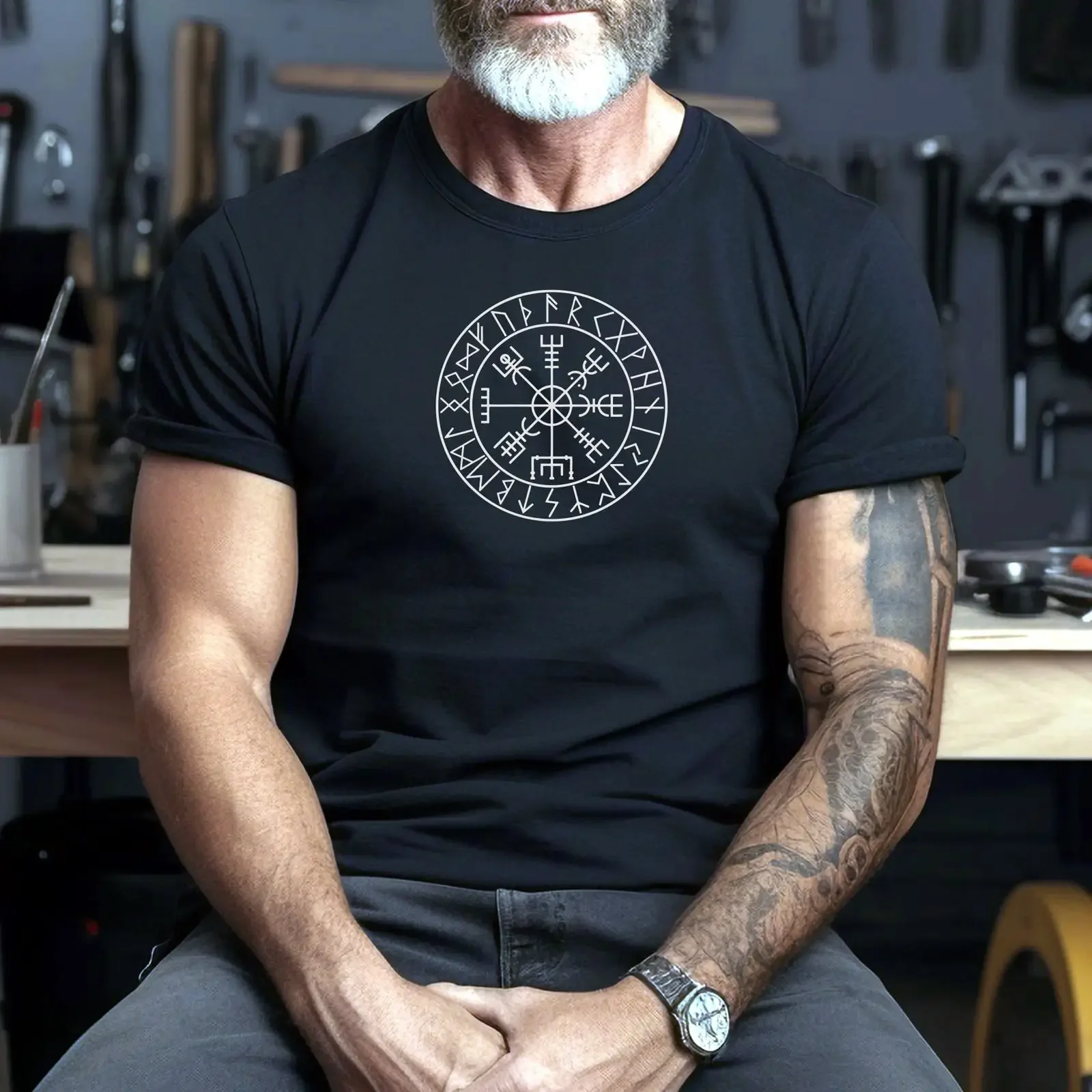 Vegvisor T Shirt Viking Nordic Runes Valknut Ornaments Compass vintage Washed Comfortable Stylish Slightly designer clothes