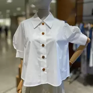 

Tee-Color ort-Sve Single-Button Collar Loose Women's irt Faionable And Ele Cotton Embroidered Lantern Sve