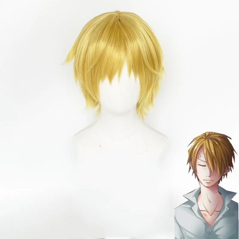 Sanji Anime ONE PIECE Chef Character Wig Halloween Masked Ball Cosplay Role Modeling Simulation Short Hair Bar Anime Golden Wig