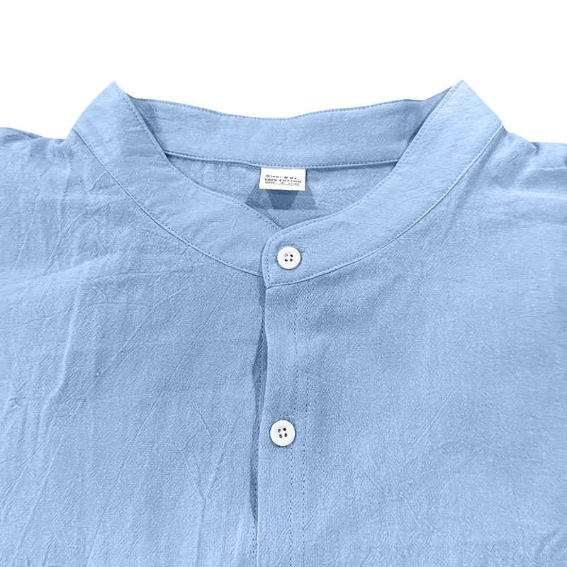 Men's Linen Breathable Two-Piece Set with Stand Collar Long Sleeve Shirt and Work Pants, Summer Beach Casual Outfit view 5